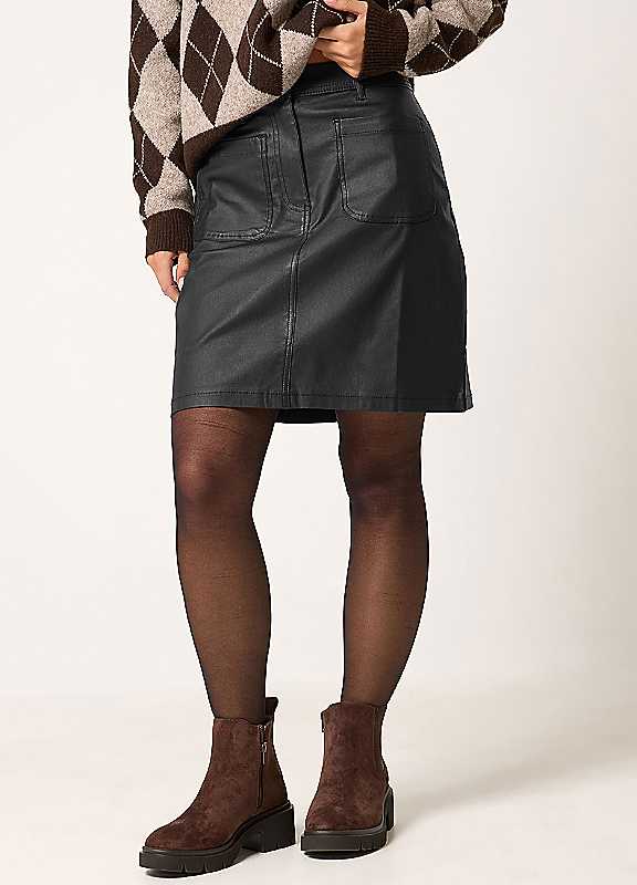 M&Co Petites Women's Black Mco Petites Coated Front Pocket A-Line Skirt