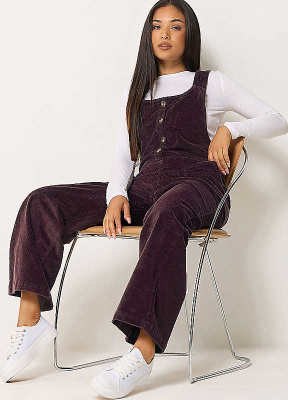 M&Co Women's Purple Petite Corduroy Dungarees In Size 12 - Image 2