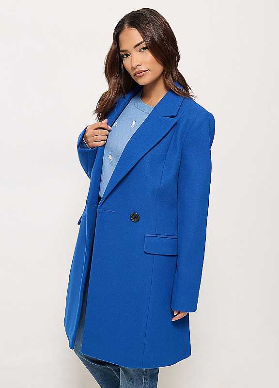 M&Co Women's Cobalt Petite Double Breasted Midi Tailored Coat In | Size: 18 - Image 2