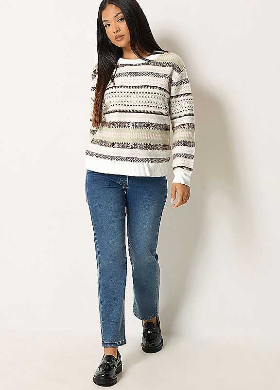 M&Co Women's Petite Fair Isle Jumper in Light Brown | Size: 10-12 - Image 3