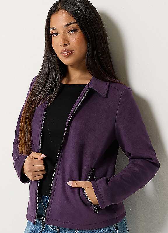 M&Co Petites Women's Purple Mco Petites Faux Suede Bomber Jacket