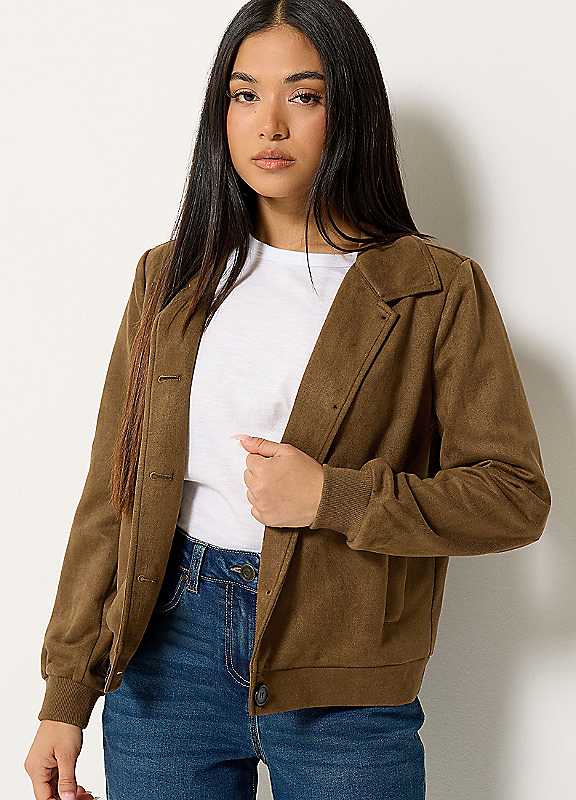 M&Co Women's Brown Petite Faux Suede Button Up Jacket In Size 18 - Image 2