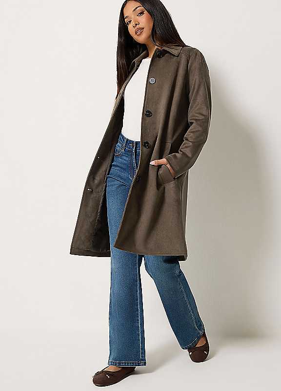 M&Co Petites Women's Brown Mco Petites Faux Suede Midi Coat