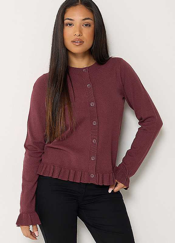 M&Co Petites Women's Red Mco Petites Frill Hem Cardigan