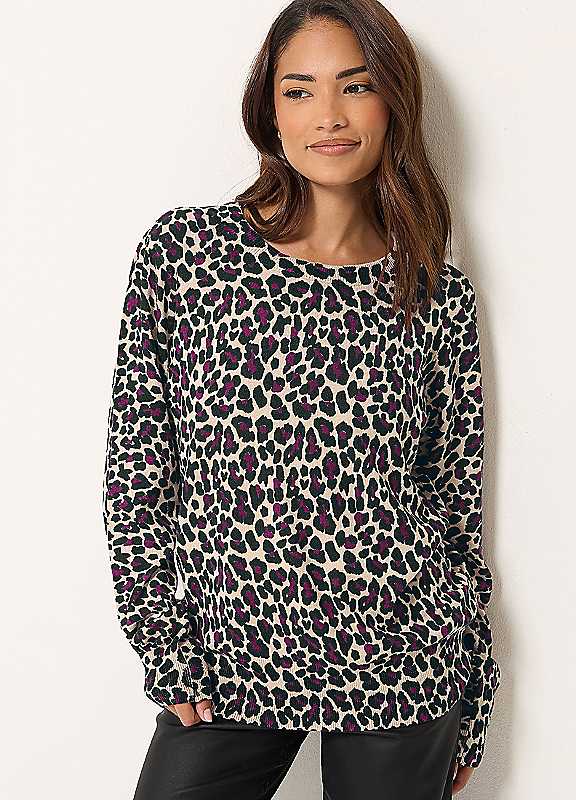 M&Co Petites Women's Brown Mco Petites Leopard Print Jumper