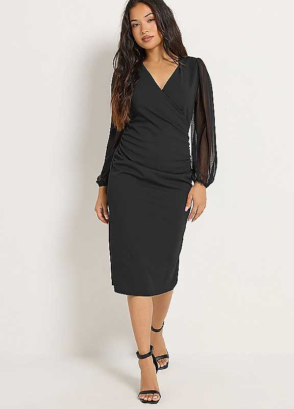 M&Co Women's Black Petite Mesh Wrap Dress In | Size: 10 - Image 7