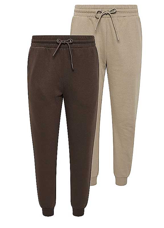 M&Co Women's Brown Petite 2 Pack Cuffed Leg Joggers In | Size: 18 - Image 2
