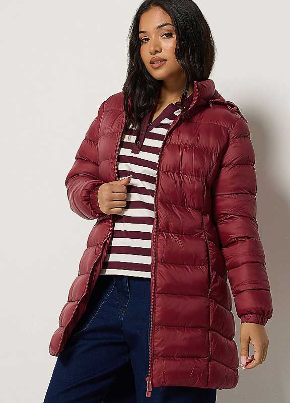 M&Co Women's Petite Padded Hooded Coat in Red | Size: 14 - Image 2
