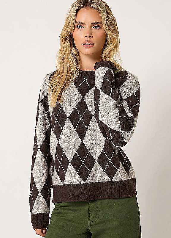 M&Co Women's Chocolate Petite Argyle Jumper In | : 10/12 - Image 3