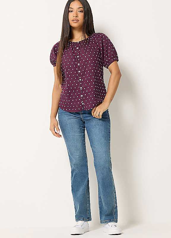 M&Co Women's Purple Petite Dobby Button Up Blouse In | Size: 8 - Image 2