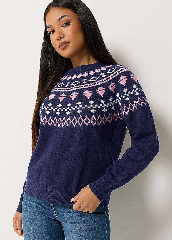 M&Co Petites Women's Blue Mco Petites Petite Fairisle Jumper