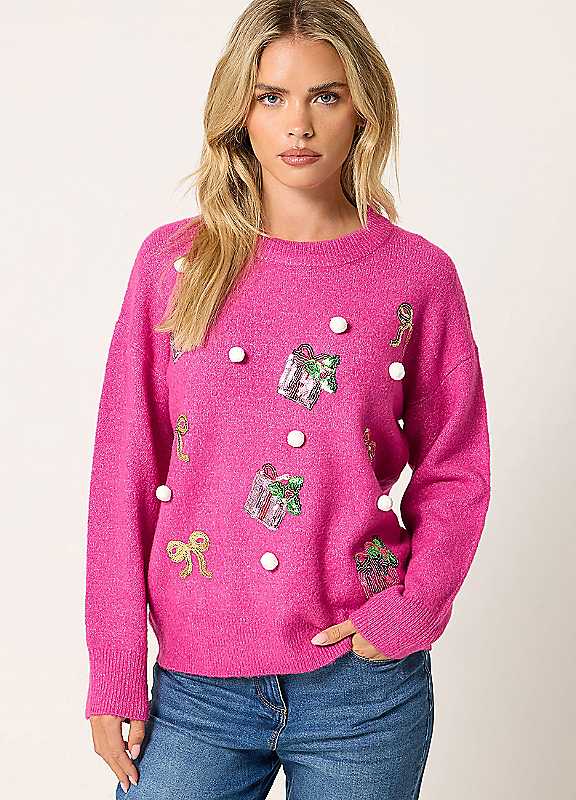 M & Co Women's Pink Petite Novelty Sequin Jumper - Image 2