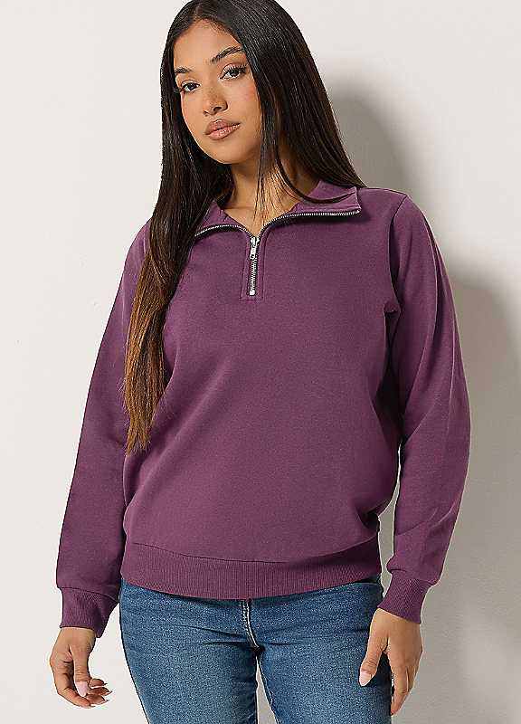 M&Co Women's Purple Petite Quarter Zip Sweatshirt In | Size: 14 - Image 3