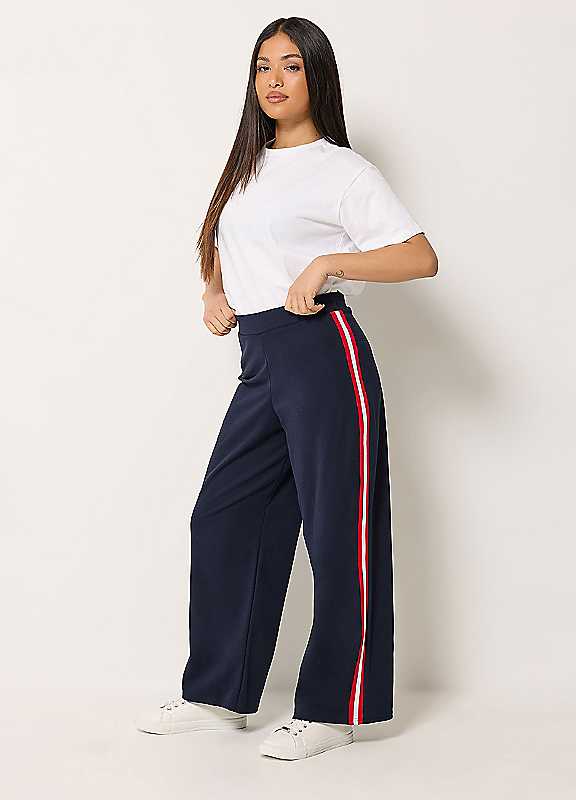 M & Co Women's Blue Petite Stripe Wide Leg Trousers - Image 3