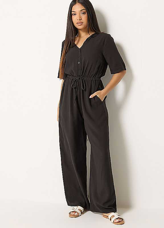 M&Co Women's Chocolate Petite Tie Waist Jumpsuit In | : Size 16 - Image 3