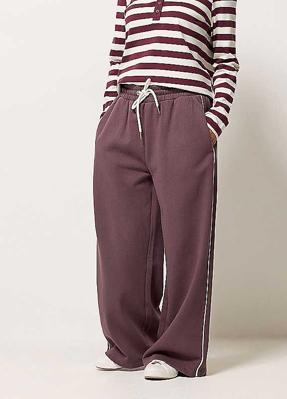 M&Co Petites Women's Purple Mco Petites Piping Wide Leg Joggers