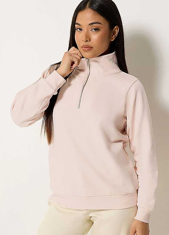 M&Co Women's Light Pink Petite Quarter Zip Sweatshirt In | Size: 14 - Image 3