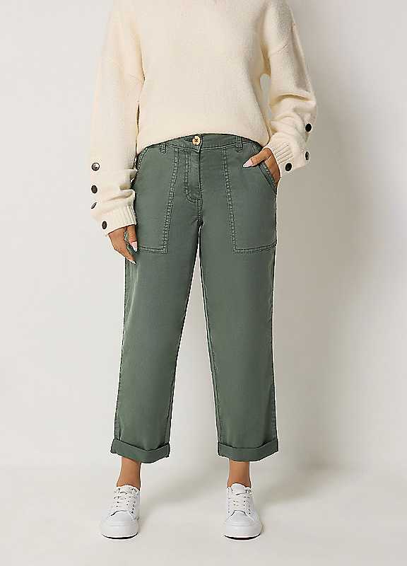 M&Co Women's Olive Petite Tapered Carpenter Trousers In | : Size 18 - Image 3