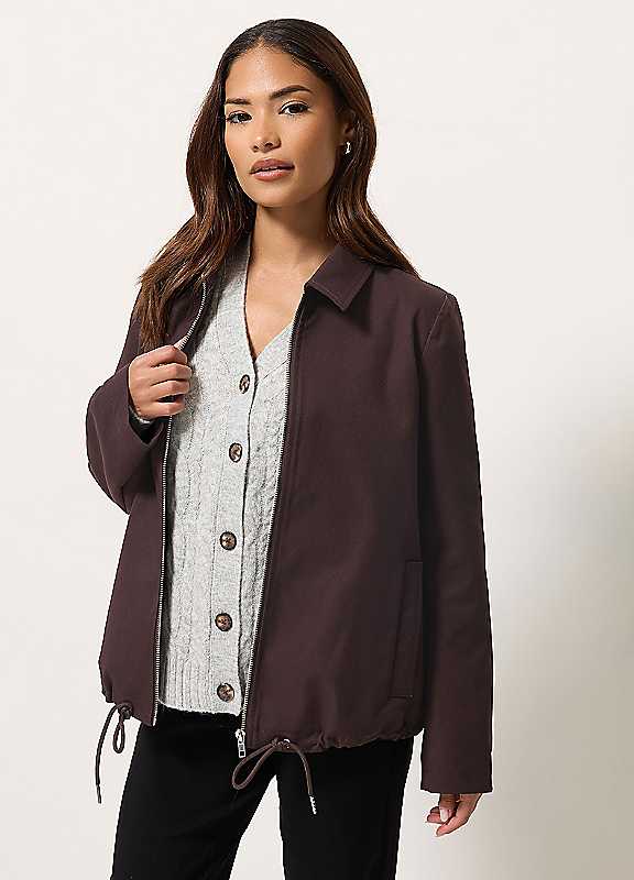 M&Co Petites Women's Brown Mco Petites Twill Tie Hem Bomber Jacket