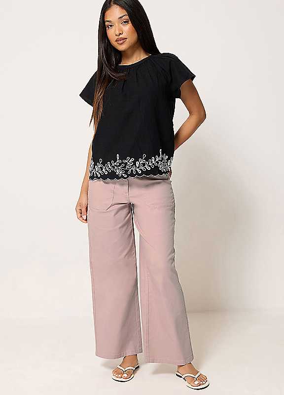 M&Co Women's Light Pink Petite Wide Leg Carpenter Trousers In Size 18 - Image 3