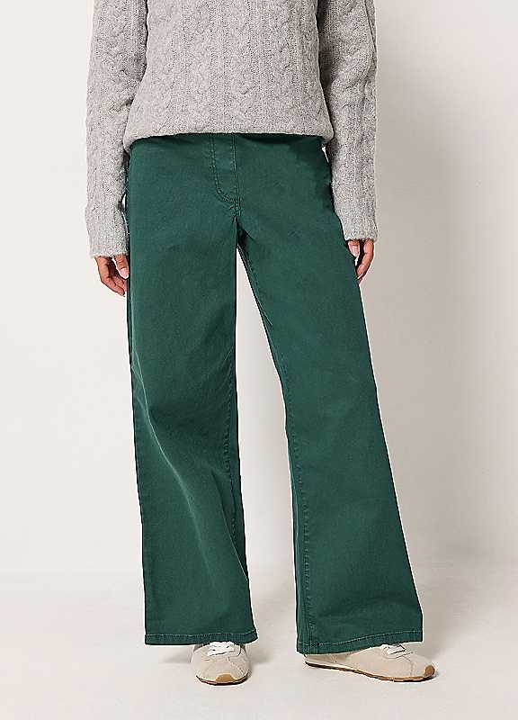 M&Co Women's Dark Green Petite Wide Leg Jeggings In | Size: 18 - Image 2