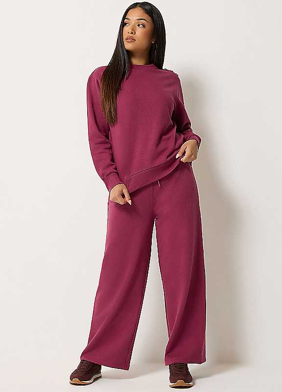 M&Co Women's Dark Red Petite Wide Leg Joggers In Size 10 - Image 6