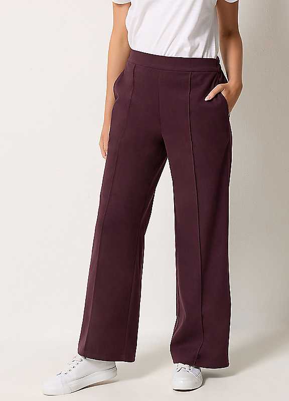 M&Co Women's Purple Pintuck Wide Leg Trousers In | : Large - Image 3