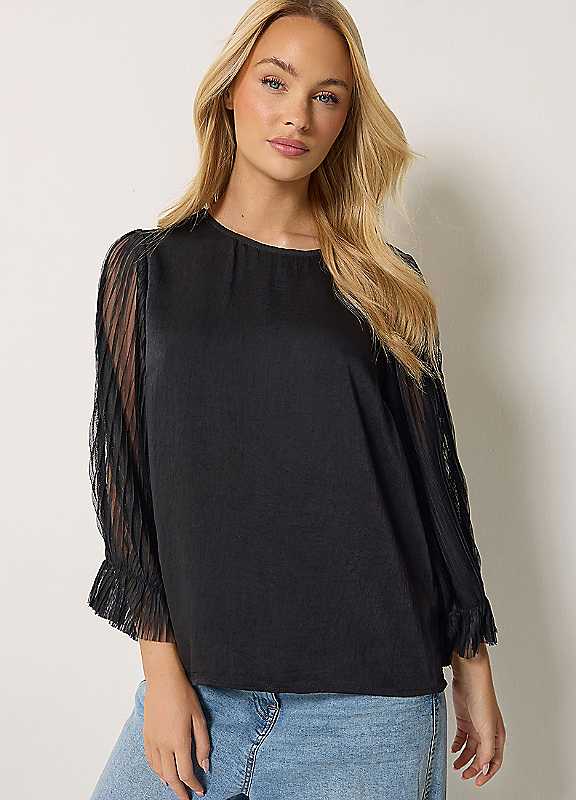 M&Co Women's Pleated Sleeve Blouse in Black | Size: 14 - Image 2