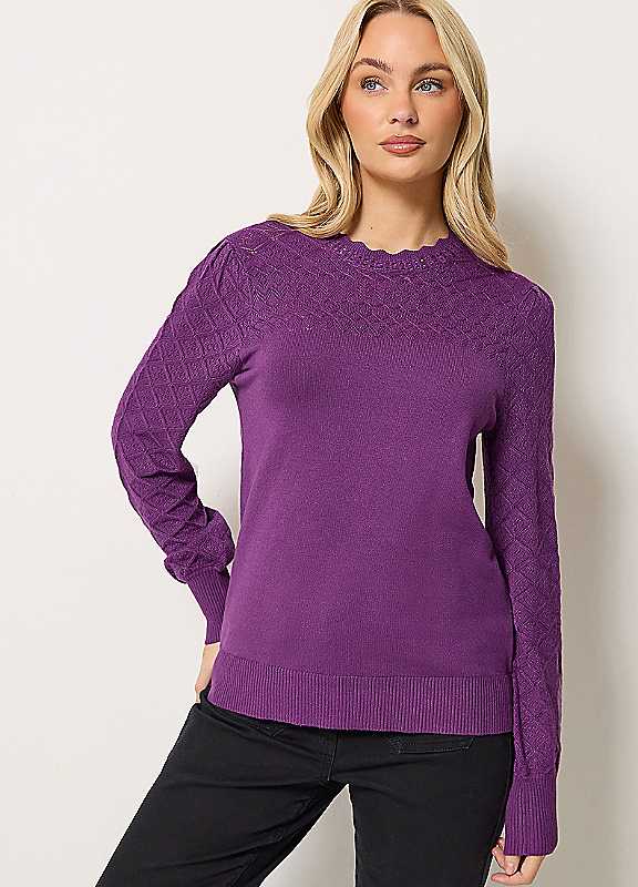 M & Co Women's Purple Pointelle Sleeve Jumper - Image 3