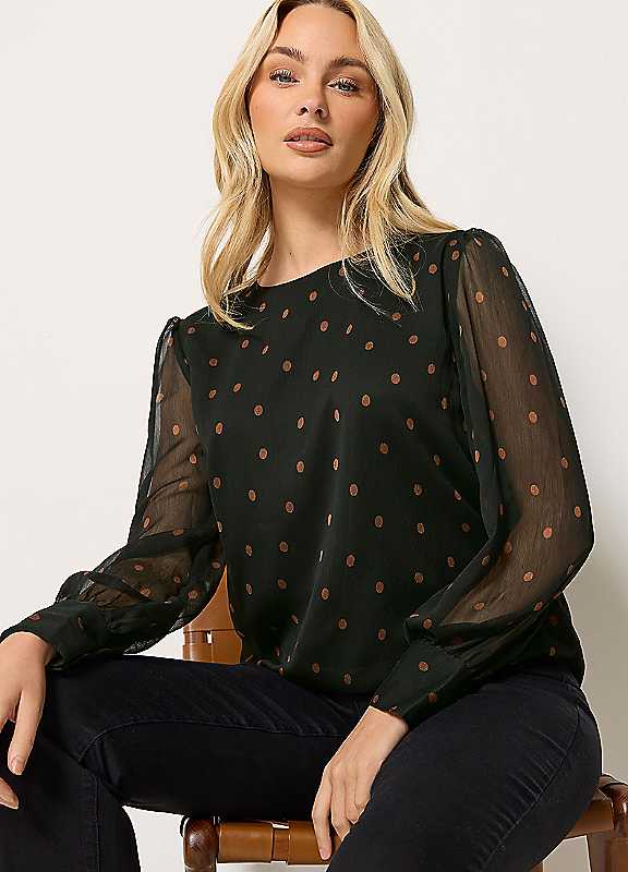 M&Co Women's Black Printed Chiffon Blouse In | Size: 20 - Image 6