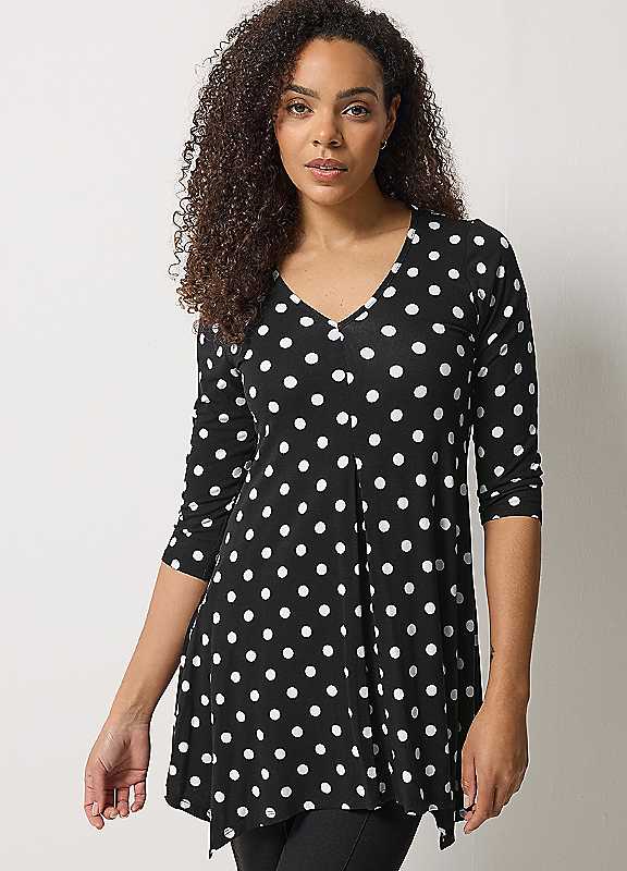 M&Co Women's Black Polka Dot Hanky Hem Top In | : Size 16 - Image 3