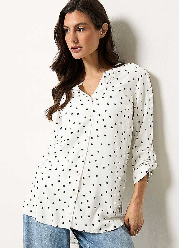 M&Co Women's White Polka Dot Shirt In | Size: 14 - Image 2