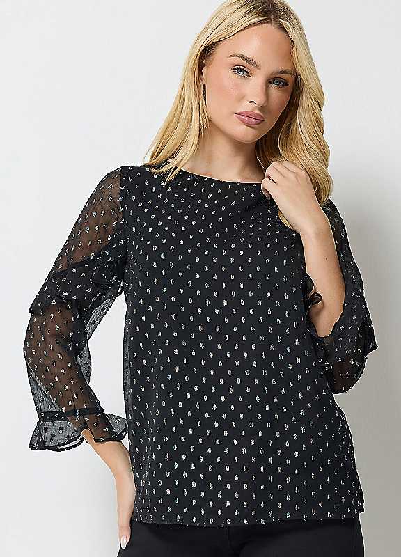 M&Co Black Mco Ruffle Sleeve Blouse