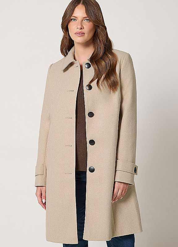 M&Co Women's Natural Single Breasted Midi Coat In | Size: 20 - Image 3