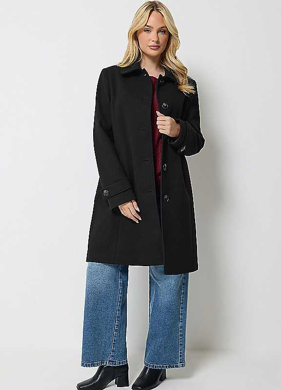 M&Co Women's Black Single Breasted Midi Coat In | : Size 18 - Image 2