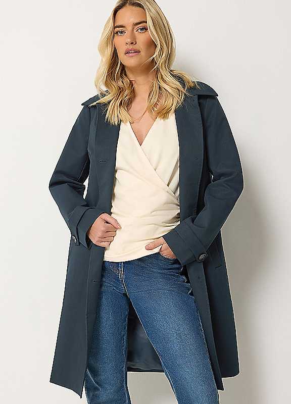 M&Co Women's Dark Navy Single Breasted Trench Coat In | Size: 20 - Image 3
