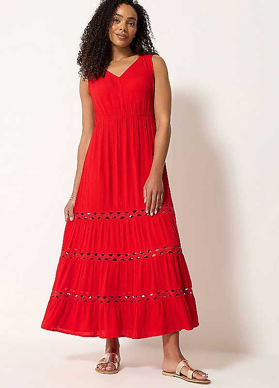 M&Co Women's Red Sleeveless Tie Maxi Dress Size 10 - Image 2