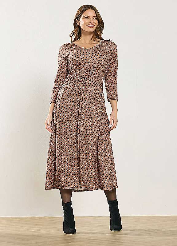 M&Co Women's Light Brown Spot Twist Front Maxi Dress In | Size: 20 - Image 3