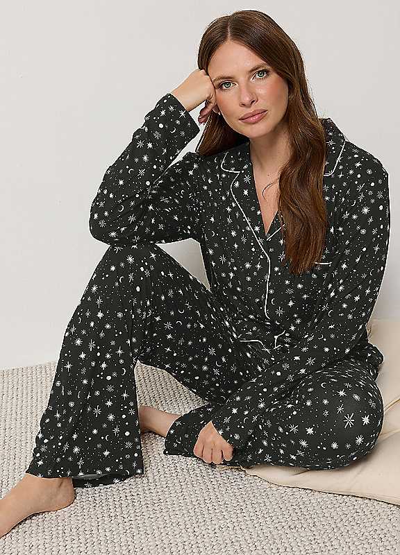 M&Co Women's Black Stars Soft Touch Pyjama Set In Size 10-12 - Image 5