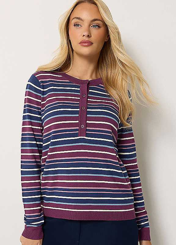 M&Co Women's Multi Striped Henley Jumper Size 14-16 - Image 5