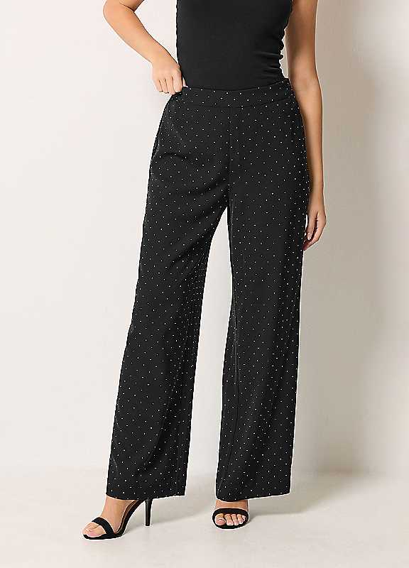 M&Co Women's Black Wide Leg Stud Trousers In | Size: 14L - Image 2
