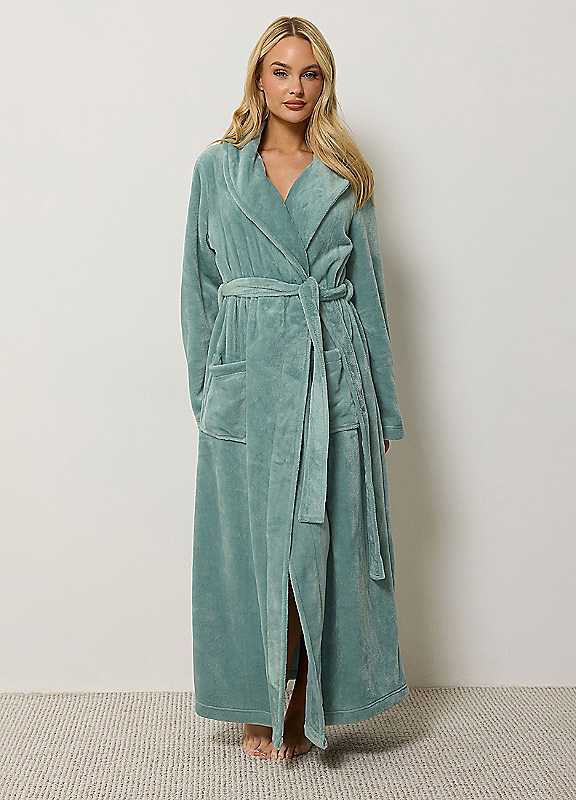 M&Co Women's Pale Green Super Luxe Maxi Dressing Gown In | Size: 18/20 - Image 2