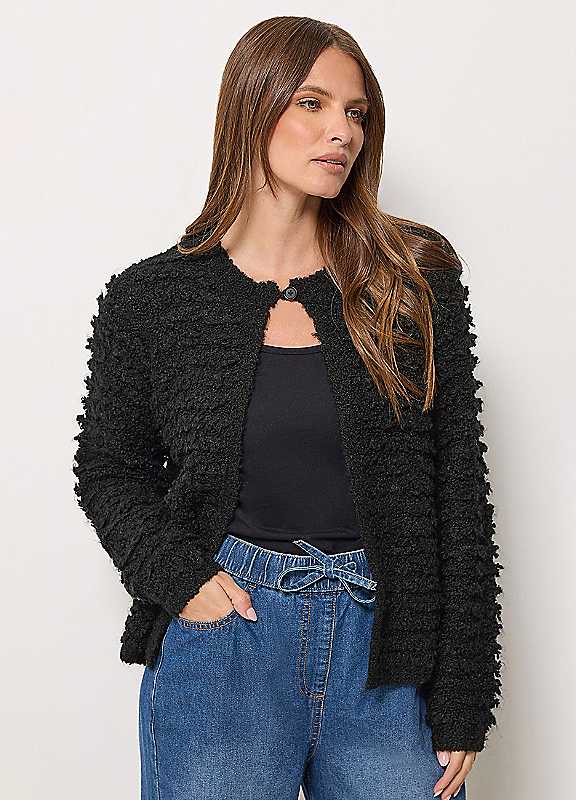 M&Co Women's Textured Single Button Cardigan Sweater in Black | Size: 18-20 - Image 5