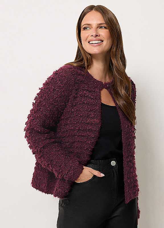 M&Co Women's Textured Single Button Cardigan Sweater in Purple | Size: 18-20 - Image 7