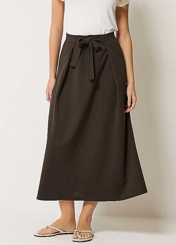 M&Co Women's Chocolate Tie Waist Midi Skirt In | : Size 18 - Image 3