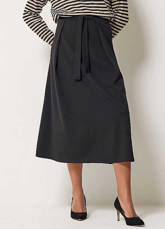 M&Co Women's Black Tie Waist Midi Skirt In | : Size 16 - Image 2