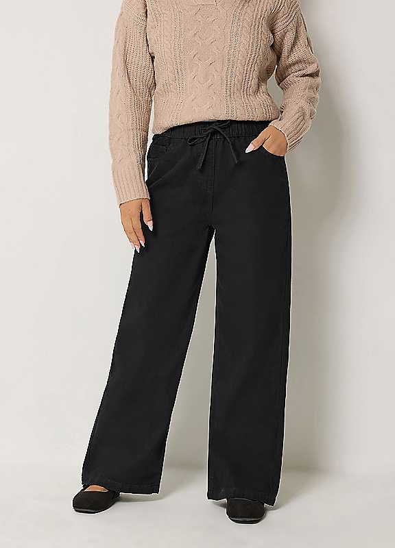 M&Co Women's Black Tie Waist Wide Leg Jeans In | Size: 16S - Image 5