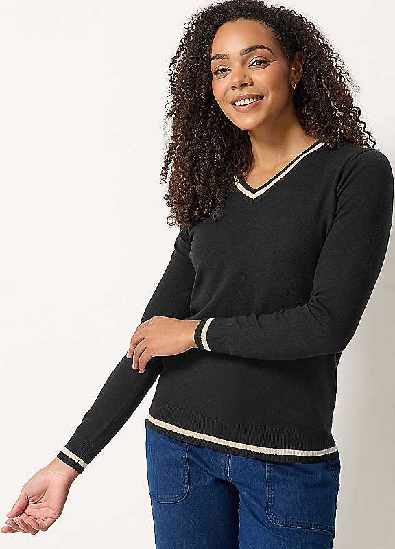 M&Co Women's Black Tipped Long Sleeve Jumper In | Size: 18/20 - Image 7