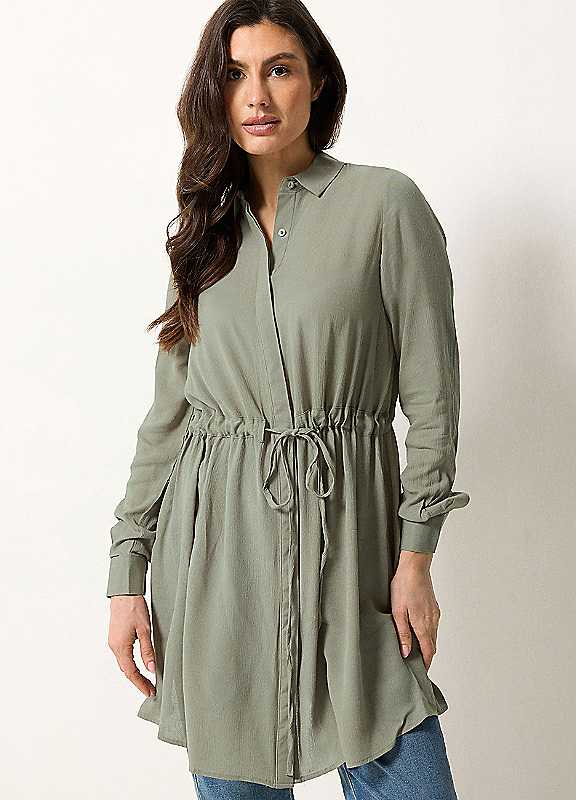 M&Co Women's Tunic Shirt Dress in Olive | Size: 16 - Image 3