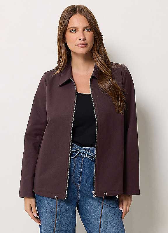 M&Co Women's Brown Mco Twill Tie Hem Bomber Jacket